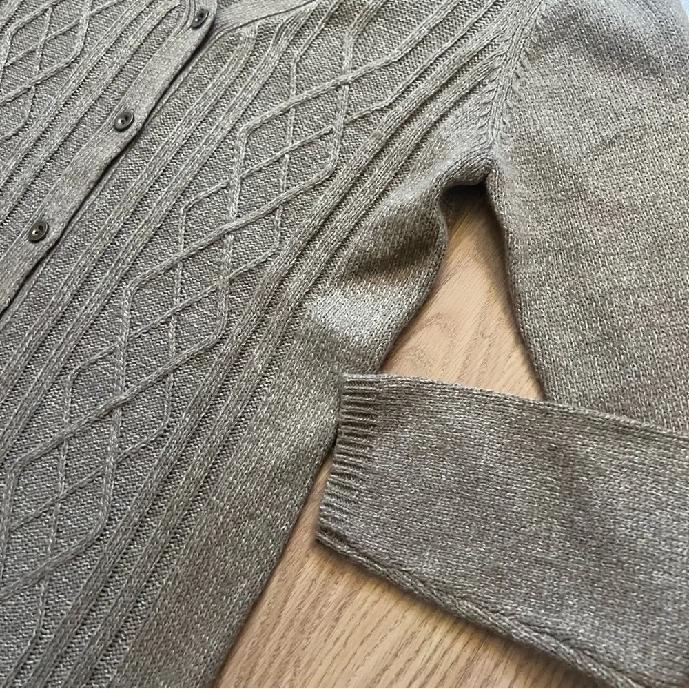 Karen‎ Scott Cable Knit Sweater Cardigan Tan Women’s Size M Cottagecore Textured